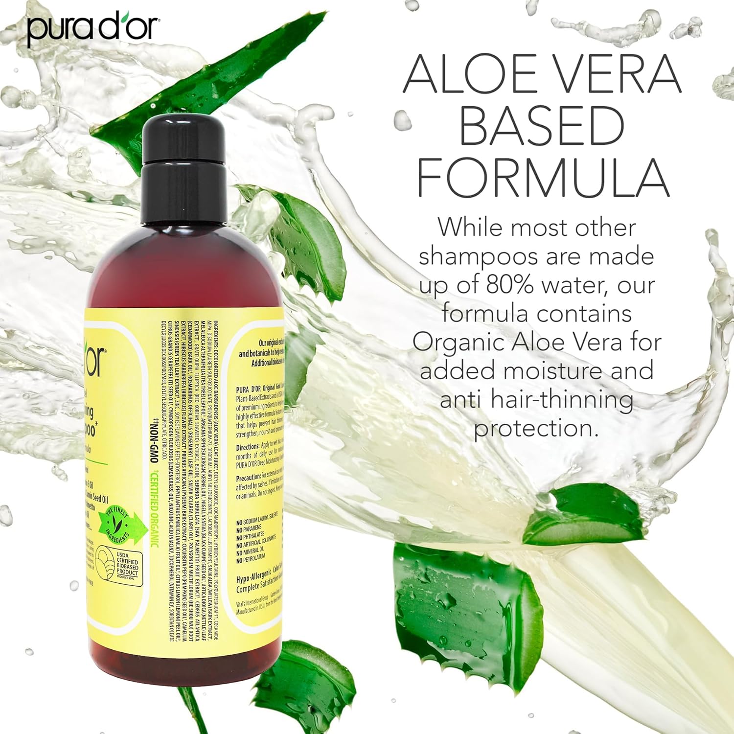 PURA D'OR 16 Oz Original Gold Label Anti-Thinning Biotin Shampoo Natural Earthy Scent, CLINICALLY TESTED Effective Results, Herbal Hair Thickening Products, 3-1 Wash, Women & Men, Color Treated Hair - Image 6