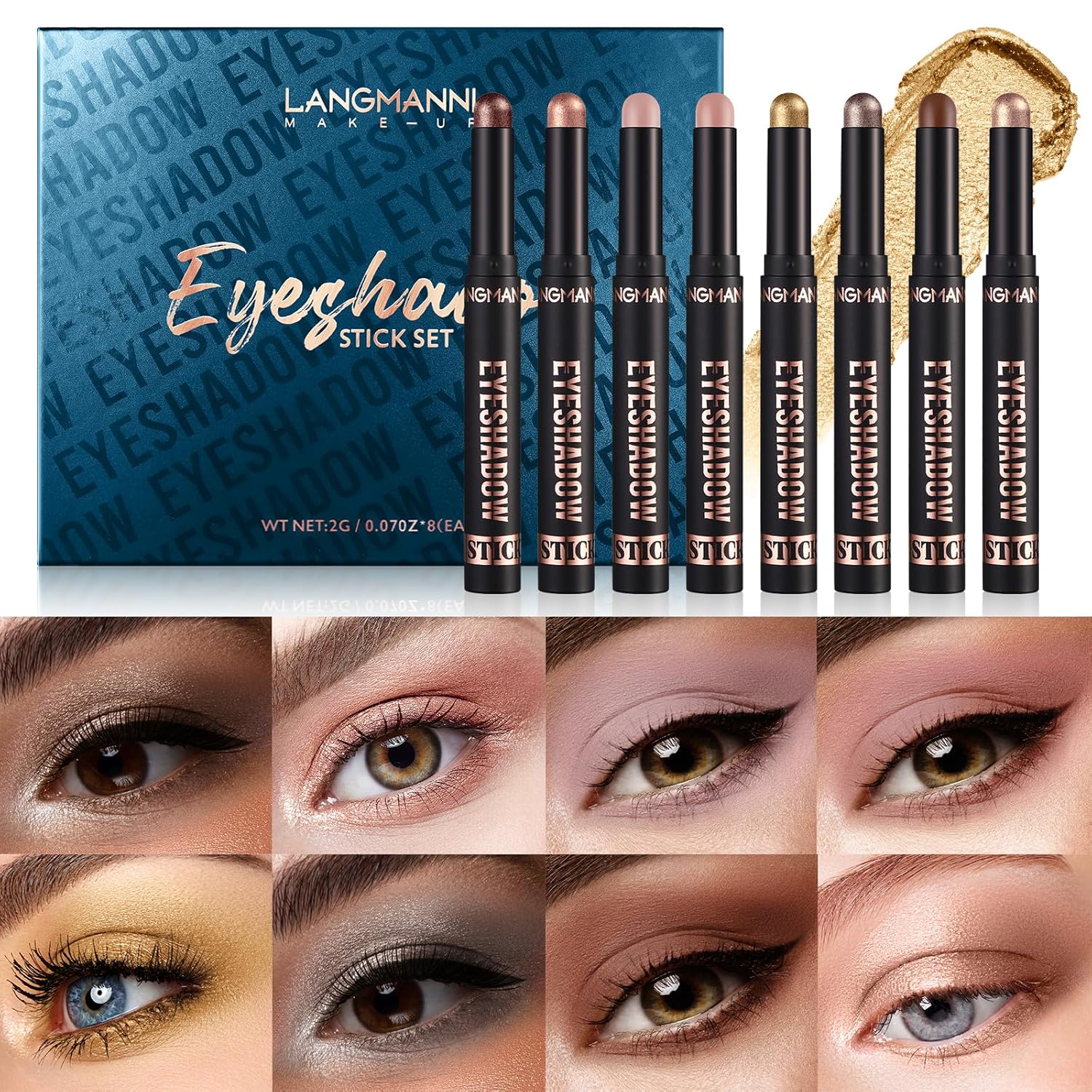 Jolilab Eyeshadow Stick Set, 8 Colors Matte Professional Bright-Colored Contouring and Highlight Eyeshadow Stick, Cream Waterproof Long Lasting High Pigmented Eye Shadow. (8, EYESHADOW B) - Image 2