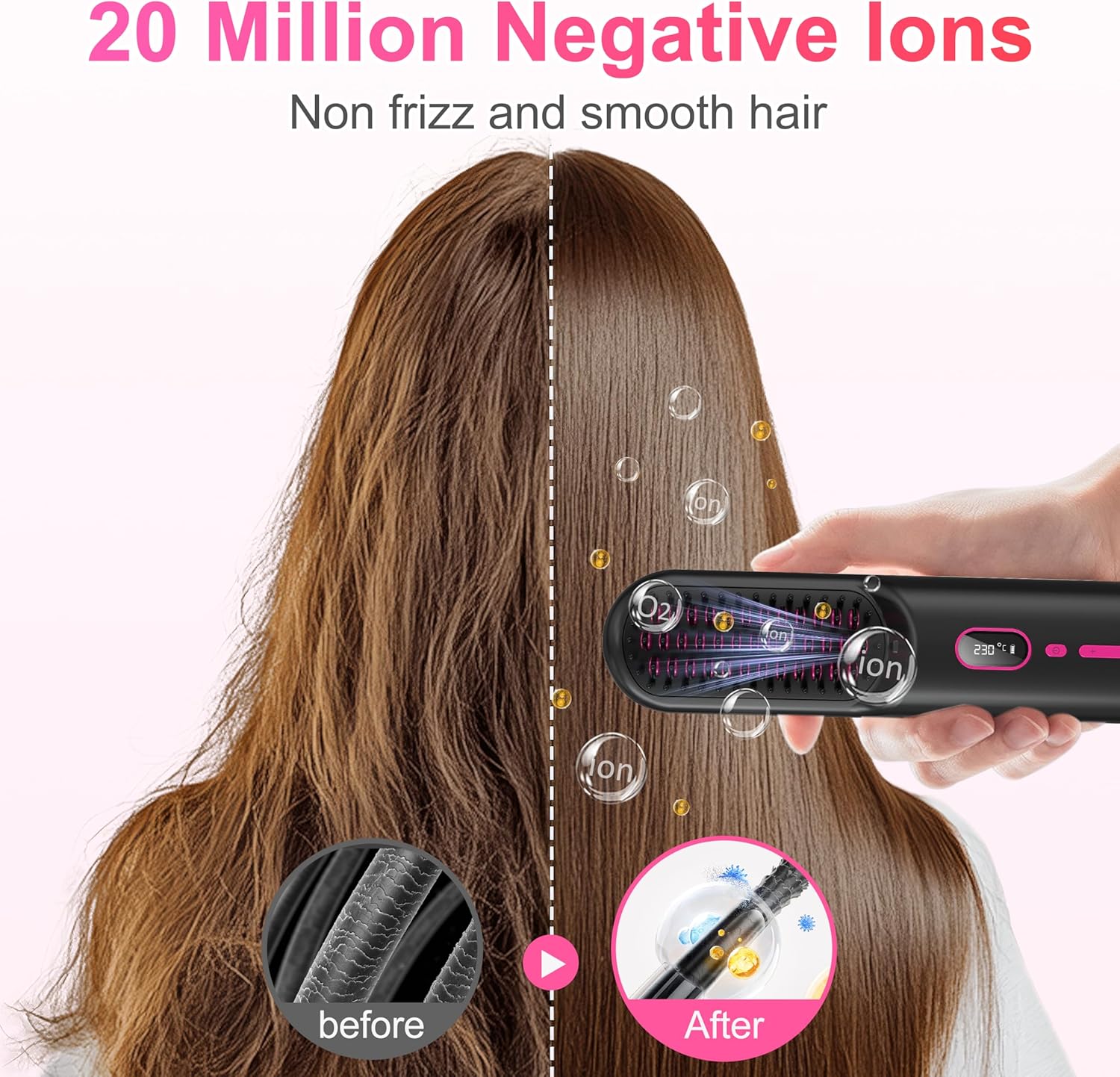 Portable USB Rechargeable Black Cordless Hair Straightener Brush for Women Anti-Scald - Image 4