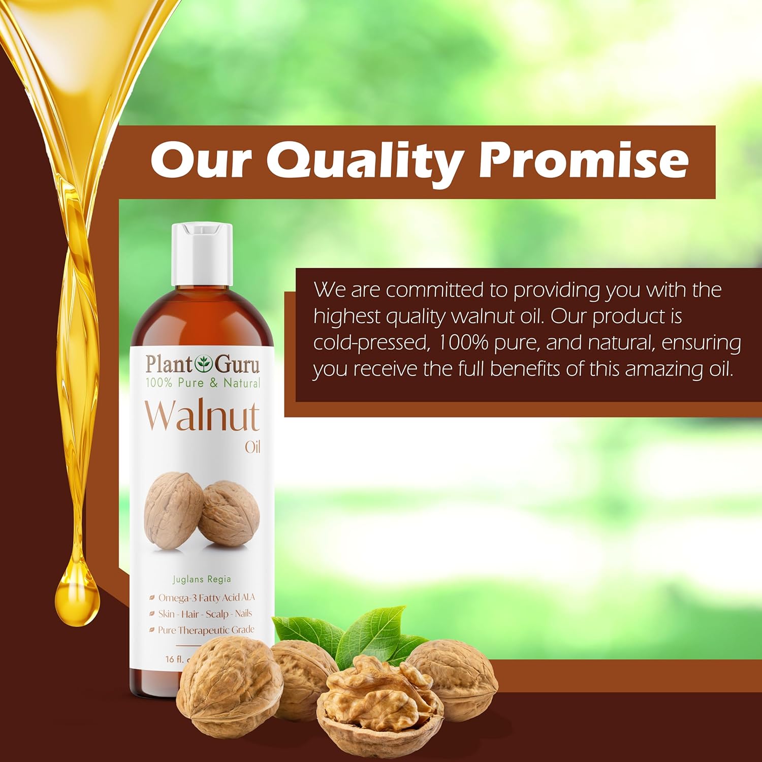 Walnut Oil 16 fl. oz. - Cold Pressed 100% Pure Natural - Skin, Body, Face, and Hair Growth Moisturizer. Great For Creams, Lotions, Lip balm and Soap Making. - Image 6