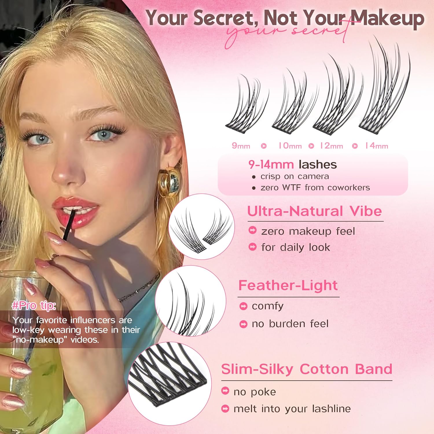 Lash Clusters Kit 9-14mm Wispy Eyelash Clusters Lashes Natural DIY Lash Extension Kit Short Cluster Eyelash Extensions Kit 300pcs C Curl Individual Lashes Cluster Eyelash (With Tweezers) - Image 2
