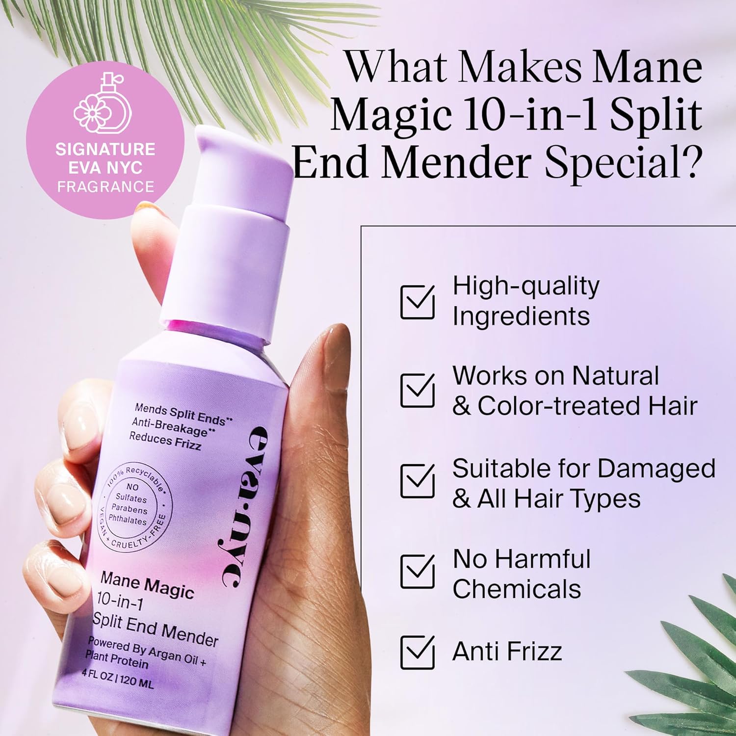 Eva NYC Mane Magic 10-in-1 Split End Mender Hair Treatment, 4 Fl Oz, Repairs ends for healthier, stronger & Damaged hair, GMO, Cruelty-Free - Image 5