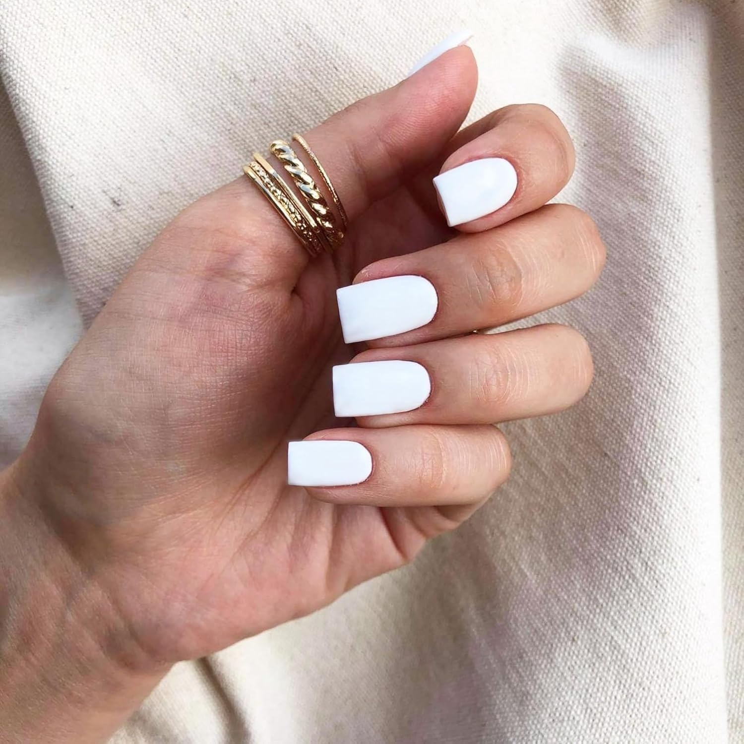 KQueenest Matte White Press on Nails - Short Medium Square Coffin Acrylic Nails Set, 24 Pcs - Image 3