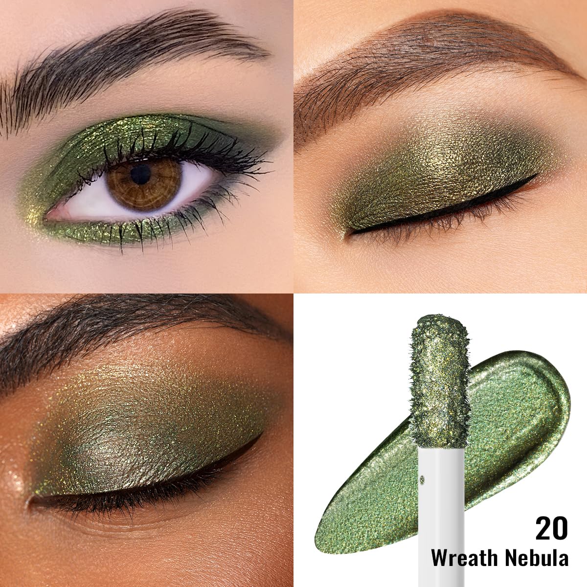 Oulac Liquid Glitter Eyeshadow Liquid Eyeshadow Green Eyeshadow Liquid Eyeliner Sparkle Glitter Eye Make up| Smooth Shimmer Eyeshadow| Vegan& Cruelty-Free, 5.4g (20) - Image 2