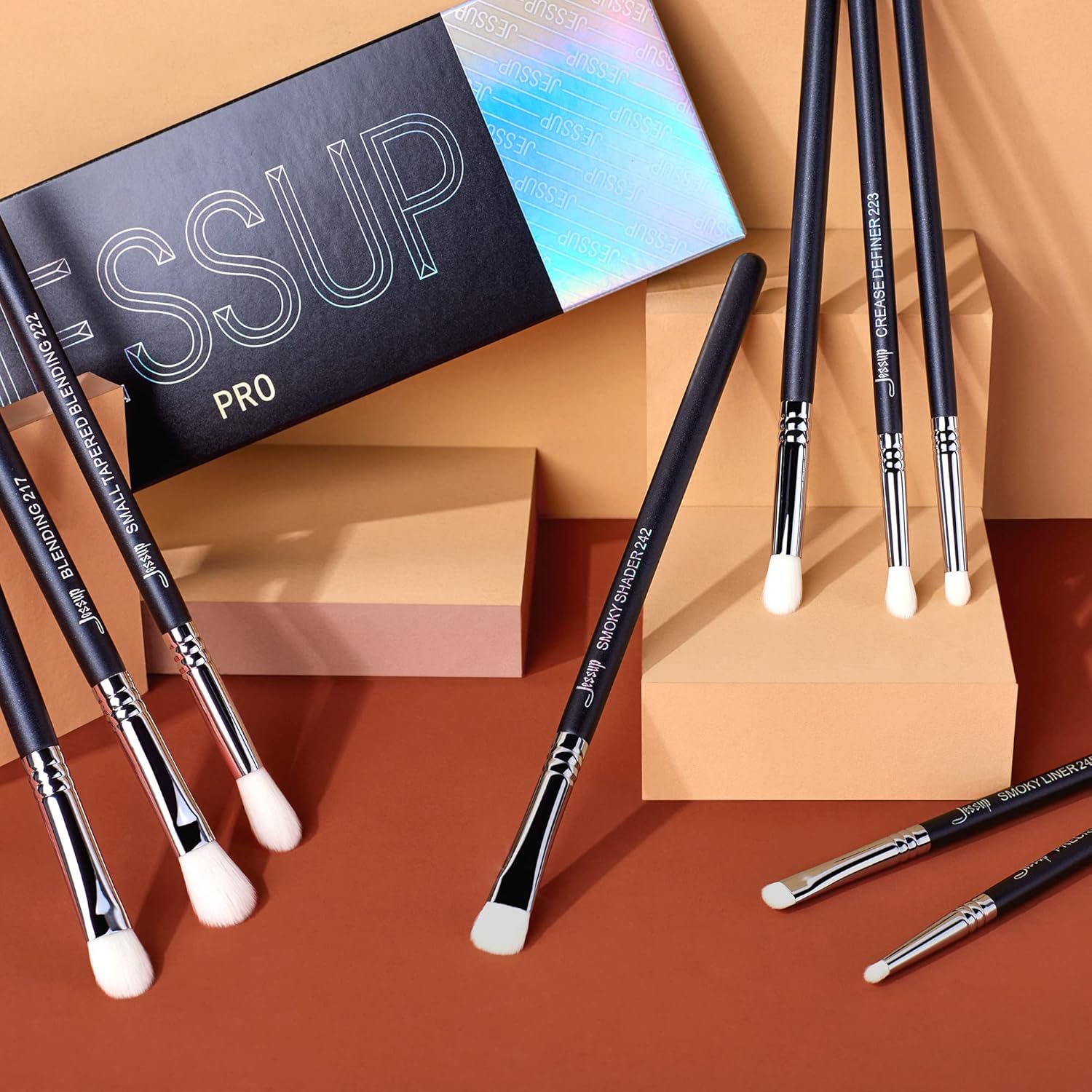Jessup Eyeshadow Brush Set 11pcs Eye Makeup Brushes Set Professional Eye Shadow Brush Blending Brush Shader Crease Brush Black T340 - Image 9