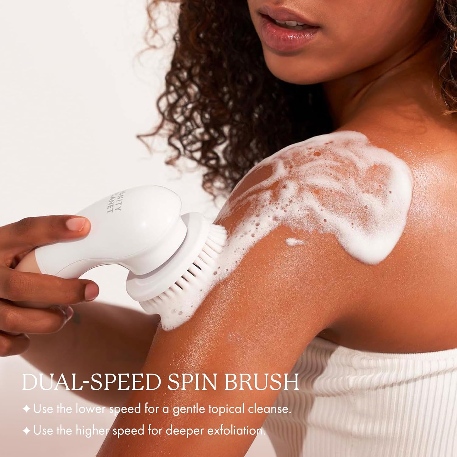Raedia Handheld Facial Cleansing Brush with 4 Interchangeable Brush Heads by Vanity Planet - Lightweight Daily Cleansing Brush for Glowing Skin - Water Resistant Face Exfoliator - Warm Grey - Image 5