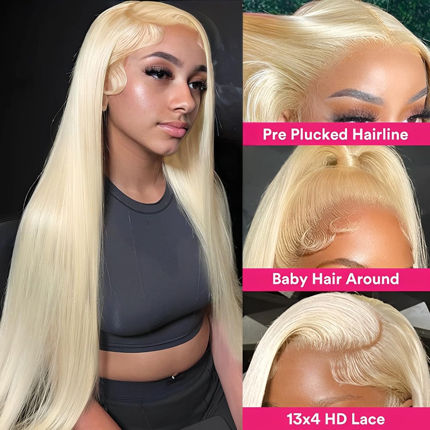 613 Lace Front Wig Human Hair 13x4 Blonde Lace Front Wigs 20Inch 210% Density 613 HD Lace Frontal Wig for Women 12A Brazilian Straight Human Hair Wig Glueless Wigs Pre Plucked with Baby Hair - Image 2