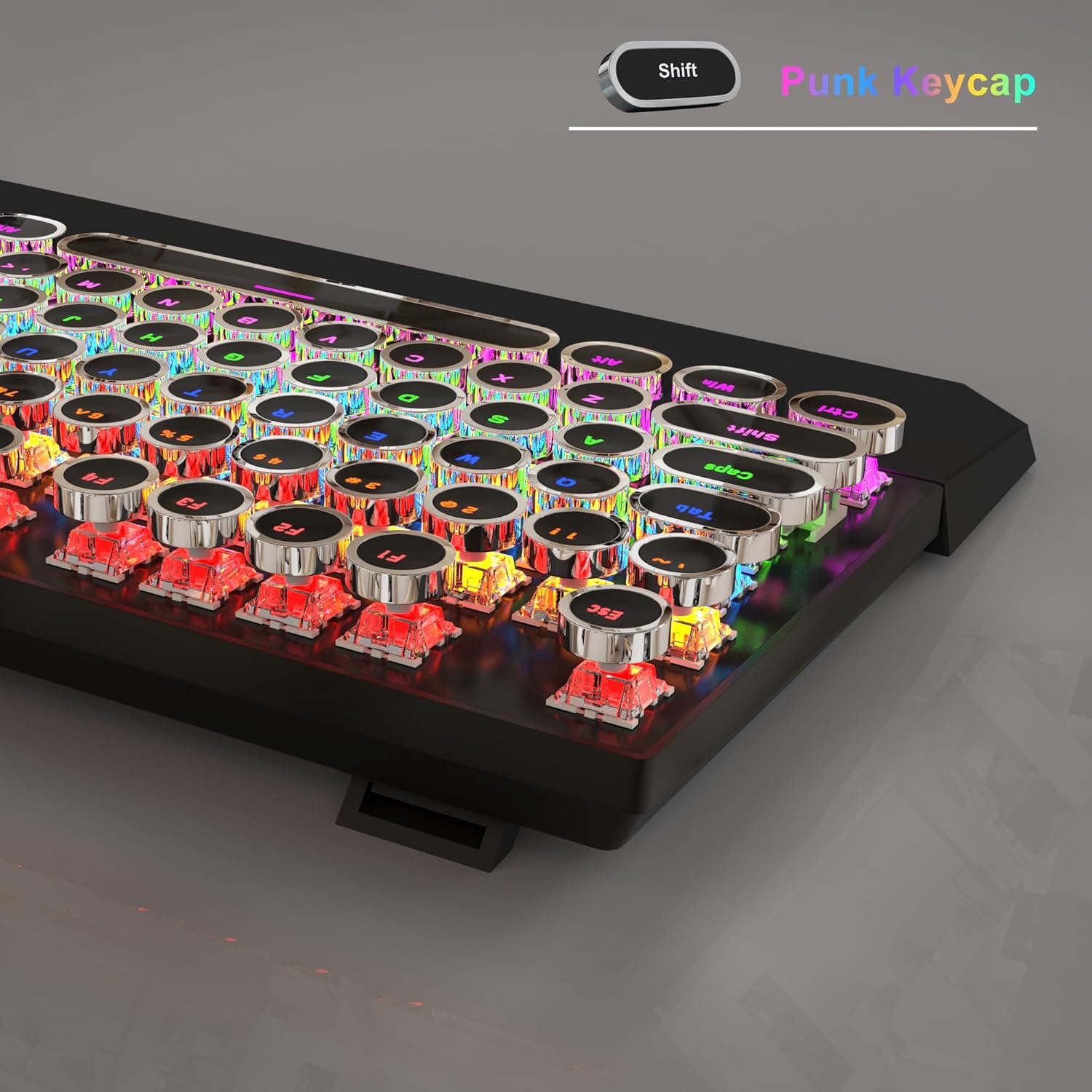 Typewriter Mechanical Gaming Keyboard and Mouse Combo, Retro Punk Round Keycaps RGB Rainbow Backlit Wired Keyboard for Game and Office, for Windows Laptop PC, Red Switches(Black) - Image 3