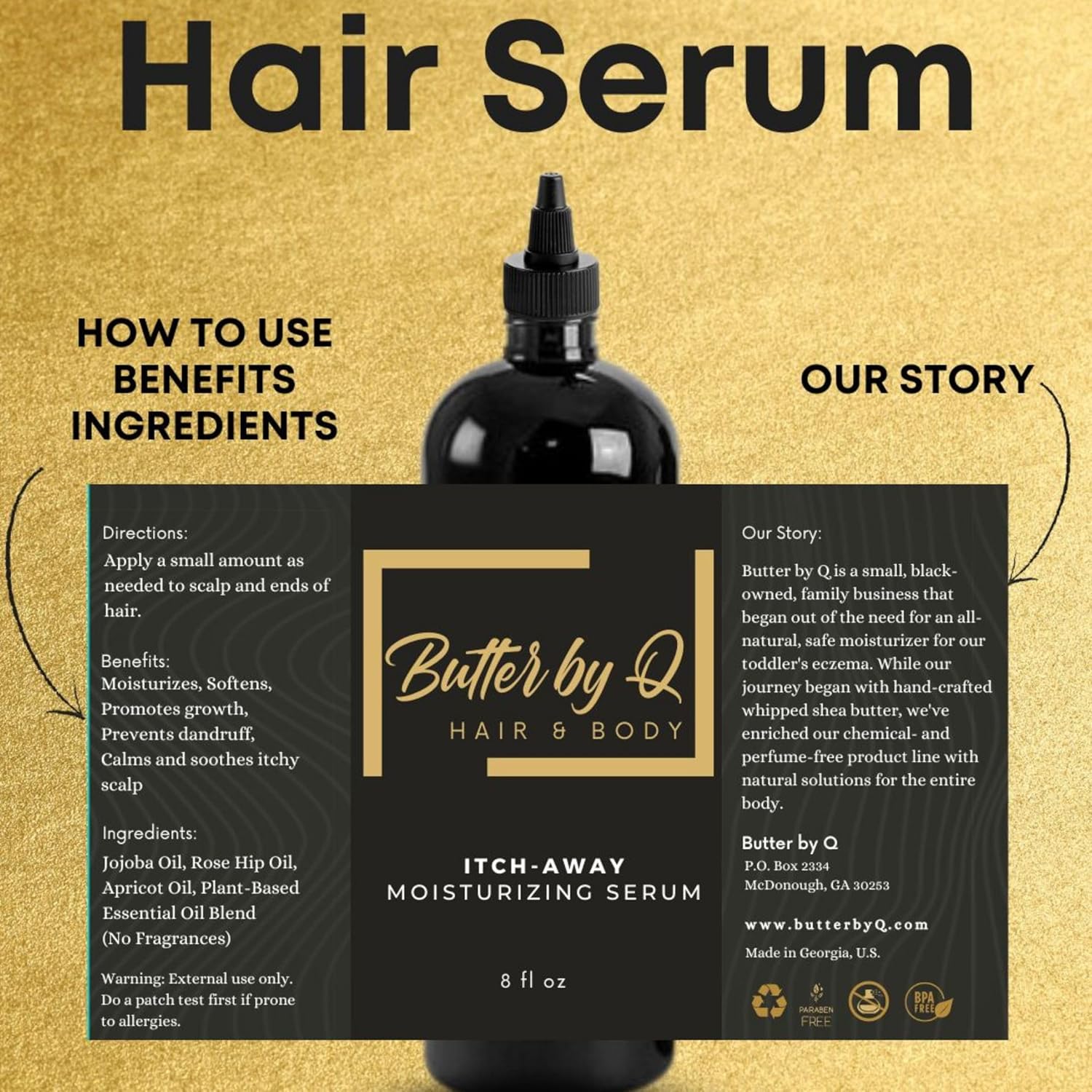 Butter By Q- Itch-Away Moisturizing Serum The Best All-Natural Remedy for an Itchy Scalp. Large 8-oz Bottle with Easy-Applicator Tip to Remedy Any Dry Super Itchy Scalp, Natural Hair Moisturizer - Image 7