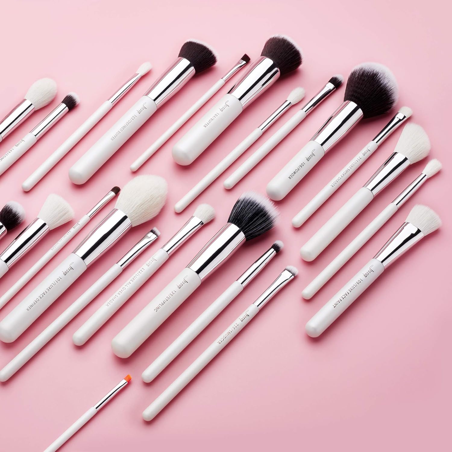 Jessup Brand 25pcs Professional Makeup Brush Set Beauty Cosmetic Foundation Powder Blusher Eyeshadow Blending Highlight Concealer Natural-Synthetic Hair Brushes Set (Pearl White/Silver) - Image 9