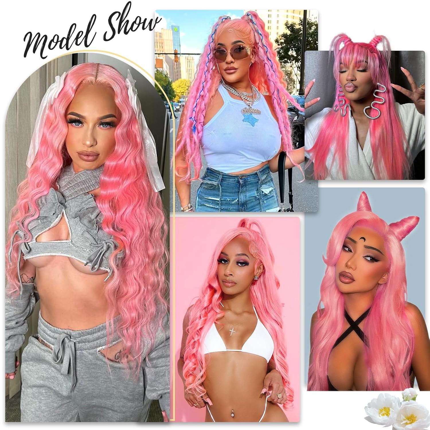 Pink Lace Front Wig Human Hair 13x4 Body Wave 200 Density HD Lace Front Wigs Human Hair Pre Plucked with Baby Hair Pink Colored Lace Frontal Glueless Wigs for Women 20 Inch - Image 5