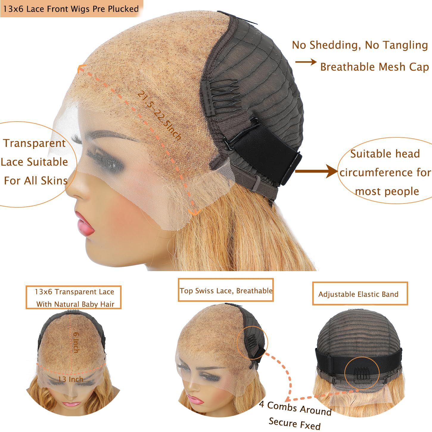 Honey Blonde Wig Human Hair 13x6 Body Wave Hd Lace Front Wigs Human Hair Pre Plucked 27# Colored Blonde Lace Frontal Wig 180% Density Real Hair Wavy Human Lace Front Wigs For Black Women 30Inch - Image 6