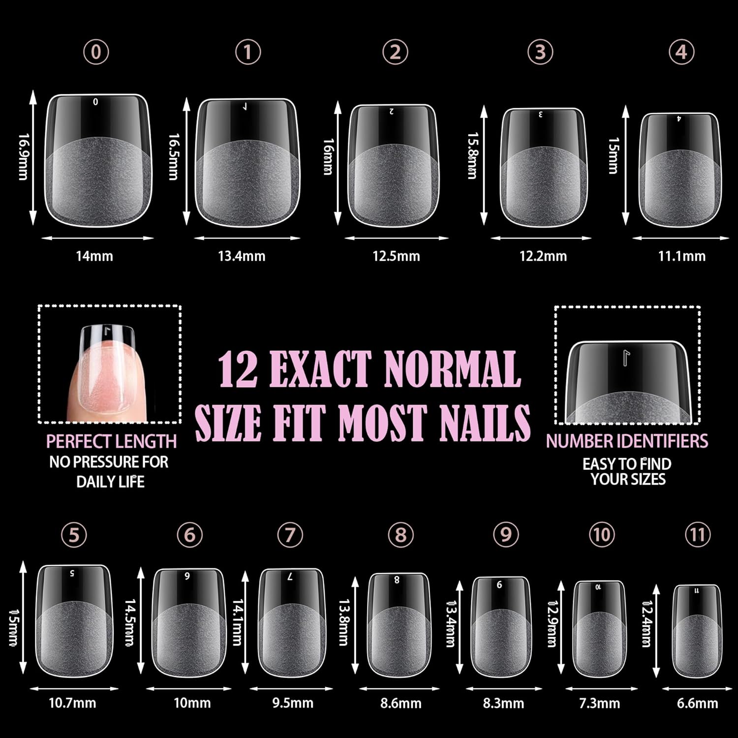 Carmu Extra Short Gel Nails Tips, 240pcs Full Cover Half Matte Acrylic Tips, 12 Sizes Pre-Shaped Short Square Press on Nails False Clear Nail Tips for Nail Extension DIY Salon - Image 4