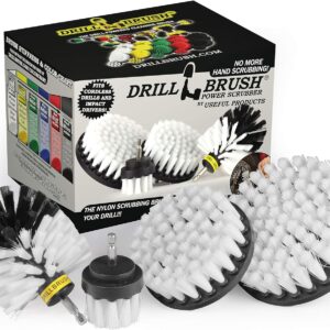 Drillbrush Automotive Soft White Drill Brush Set - Cloth, Vinyl, Fabric Seat Cleaner - Interior Car Detailing Kit - Leather Cleaning Brushes for Car Carpet - Wheel Cleaner Brush Drill Attachment Set