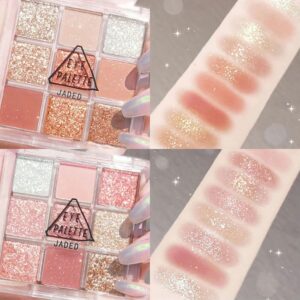 Kayswang 9 colors glitter eyeshadow palette makeup palette matte high pigment color cream texture natural eye shadow powder eye shadow palette in autumn and winter long lasting and waterproof (pink+orange)