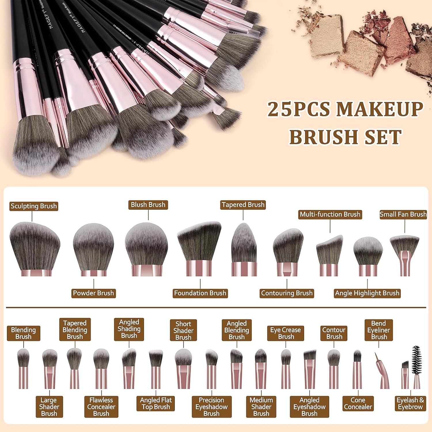 MAGEFY Makeup Brush Set 40 Pcs Makeup Tool Set Premium Synthetic Foundation Powder Concealers Eye shadows Blush Makeup Brushes(Black) - Image 3