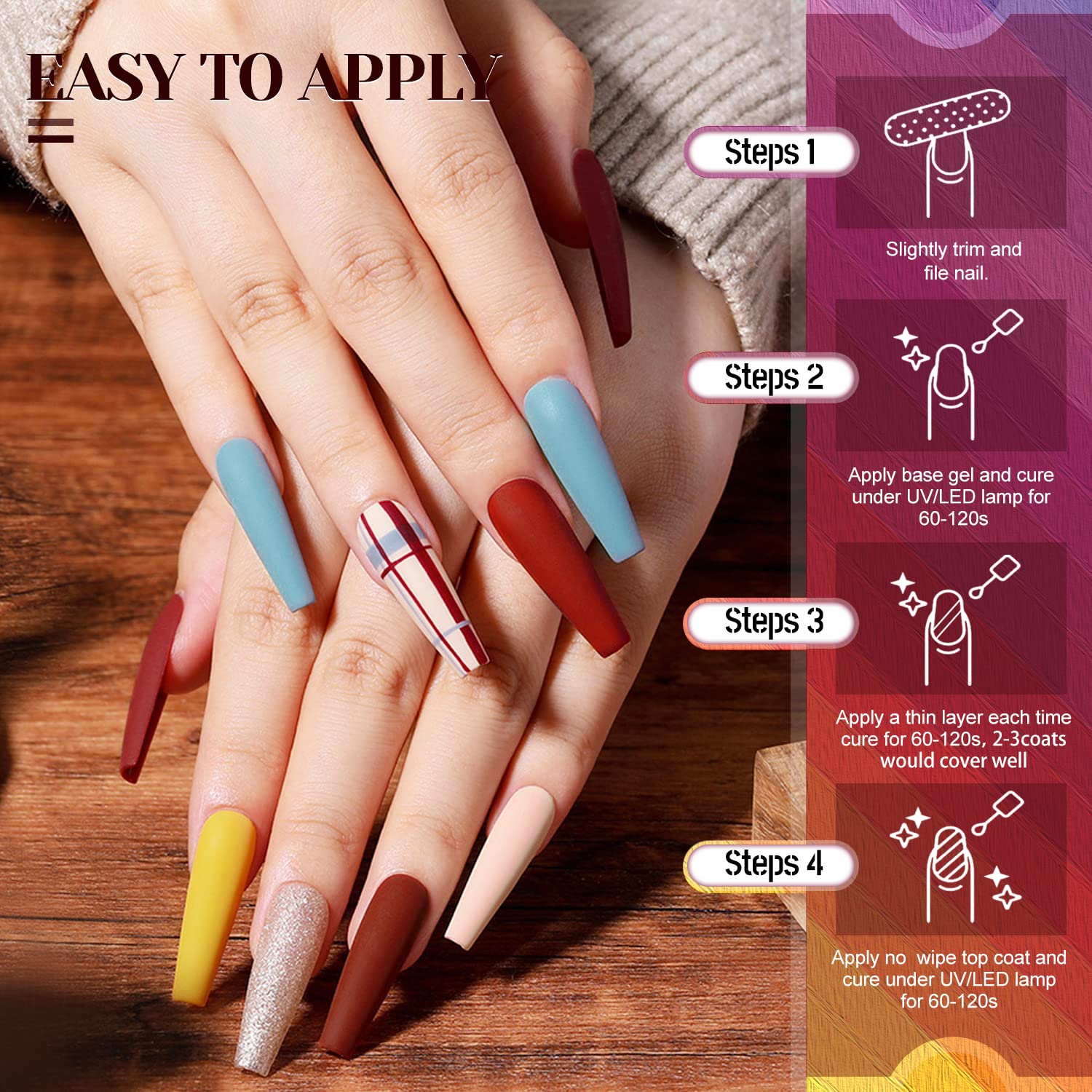 JEWHITENY 45 Piece Gel Nail Polish Kit, 42 Vibrant Colors, for Women and Girls - Image 5