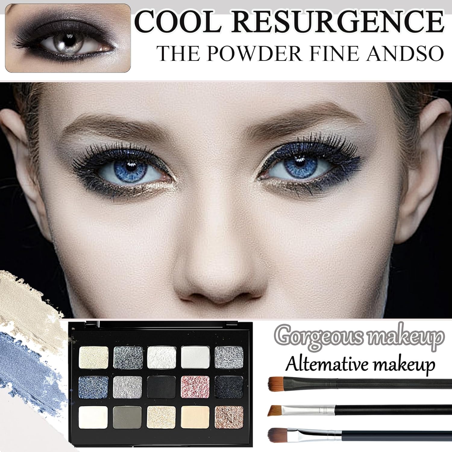 15 Color Black Grey Smoky Eyeshadow Palette Set with 3 Brushes for Daily and Halloween Looks - Image 2