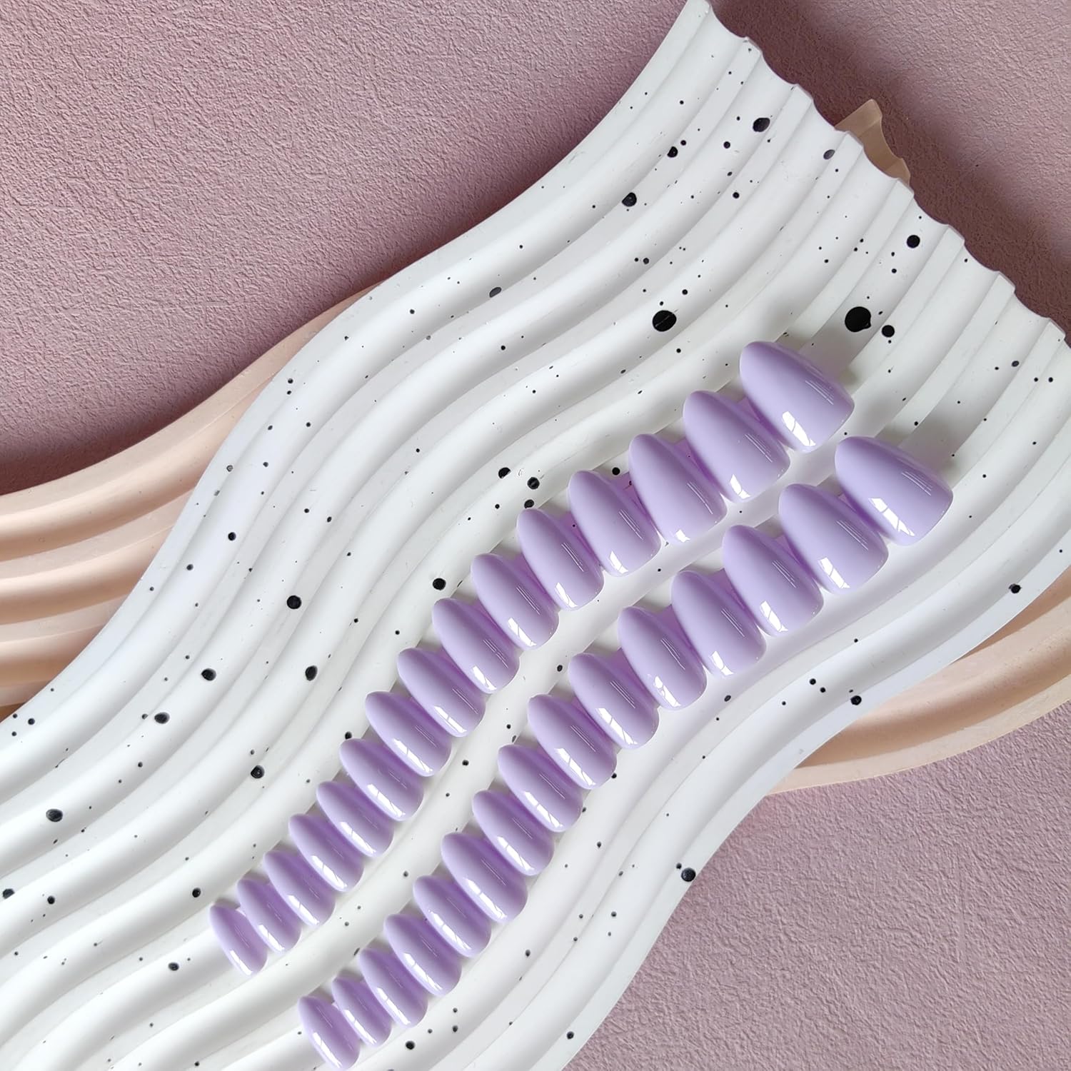 Lilac Nails Press on, Light Purple Press on Nails Short Almond Shaped, SXVME Glue on Nails Short Fake Nails, Best Thick Acrylic False Nails, Glossy Solid Colored Stick on Nails for Women 30Pcs - Image 5