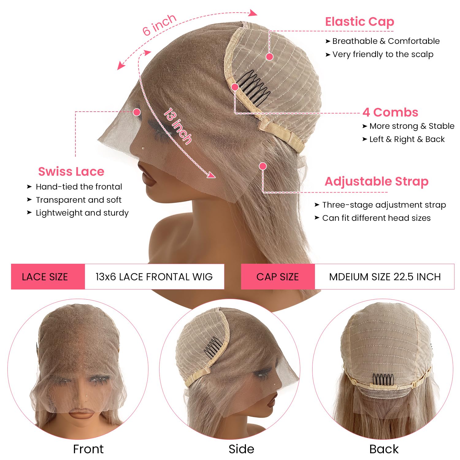 Ash Blonde Bob Wigs Human Hair 180% Denstiy 13x6 HD Lace Frontal Bob for Women Ash Blonde Virgin Hair Silky Straight Glueless Pre Plucked with Baby Hair 8 Inch Lace Front Short Bob Wigs Blunt Cut - Image 3