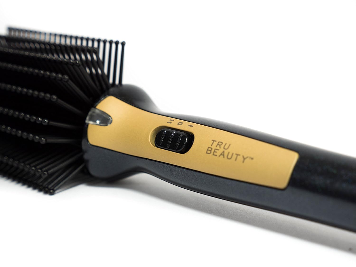 Tru Beauty 2-in-1 Hot Styling Brush, Ionic Tourmaline Barrel, 2 Heat Settings, Swivel Cord - Black/Gold - Image 3
