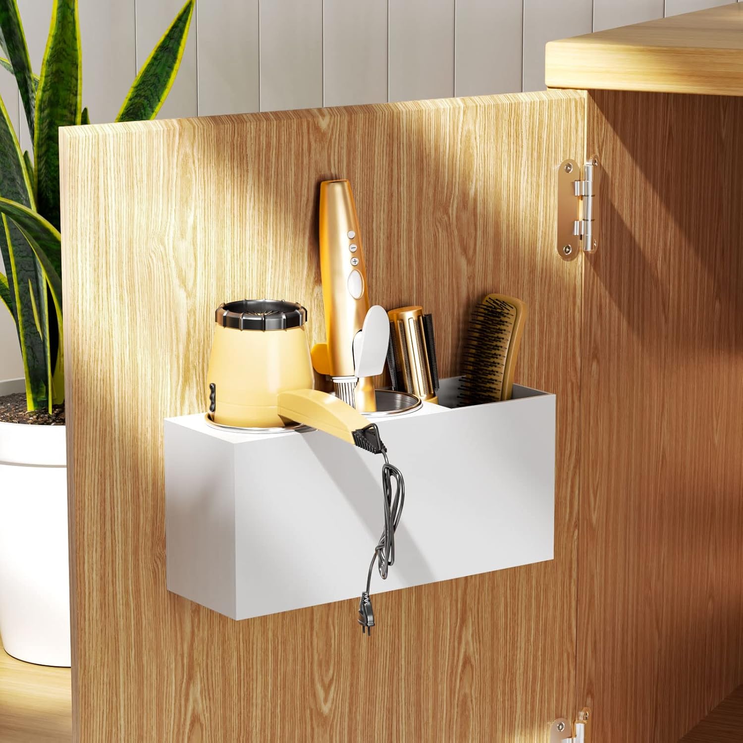 NIUBEE Wall Mount Hair Styling Tool Organizer - Bathroom Cabinet Holder for Blow Dryers, Flat Irons, Curling Irons - White - Image 2