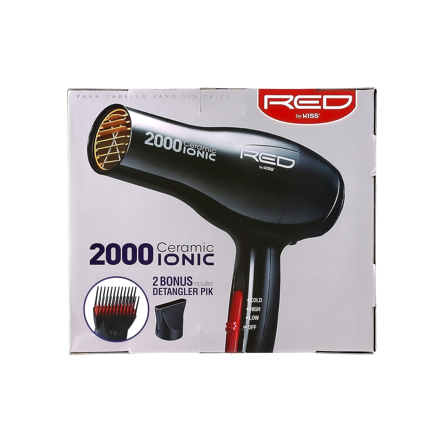 RED by Kiss Hair Dryer Ionic Hair Blow Dryer - Ceramic Technology, Anti-Frizz, 3 Heat Settings, Lightweight, 2 Detangler Piks - Image 7