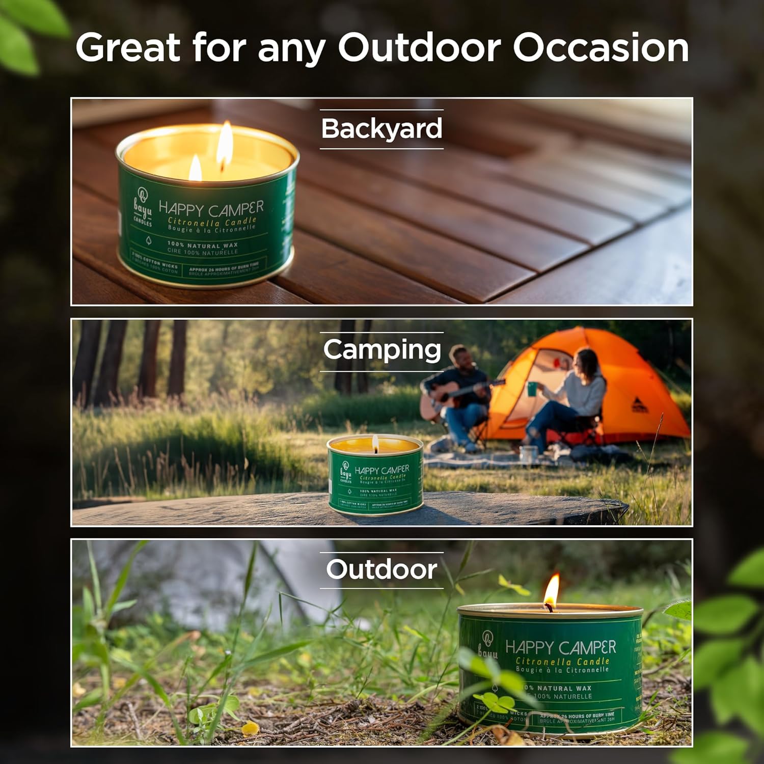 Happy Camper 12 oz Citronella Candle, All Natural with Beeswax and Coconut Oil, Camping Essentials and Bug Spray Alternative, Citronella Candles Outdoor Decor, 26 Hour Burn Time - Image 5