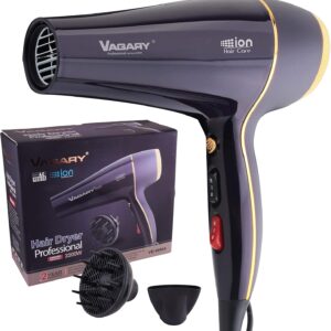 VAGARY 6690A Salon Pro Hair Dryer for Women,2200w Powerful AC Motor Fast Drying, Ionic Blow Dryer for Thick Hair,2 Speeds and 2 Heat Settings 1 Cool Shot Button(1 Diffuser and 1Concentrator)