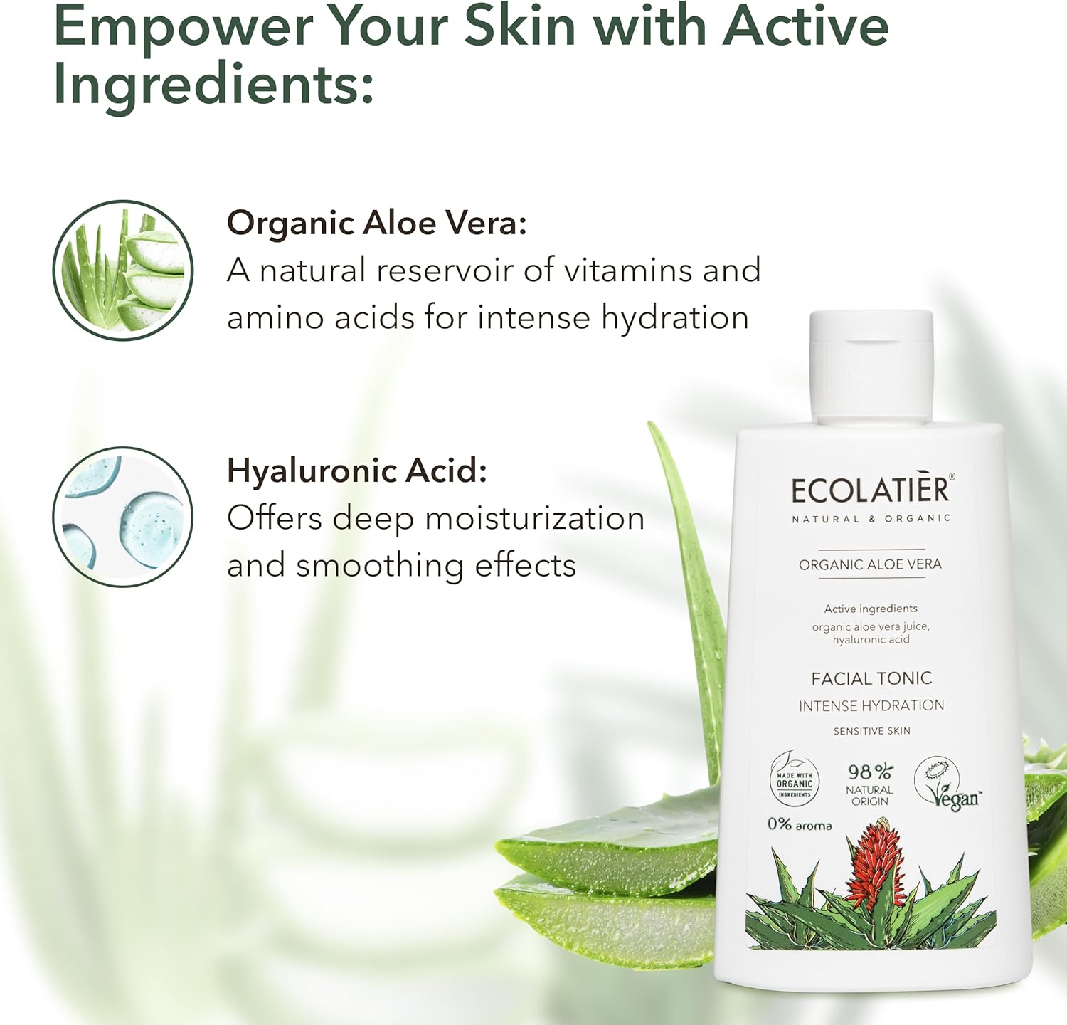 Toner for Face with Organic Aloe Vera โ Intense Hydration, Vegan, 98% Natural, Moisturizing & Soothing for Sensitive Skin, Gentle Daily Use, Tones & Softens, 8.5 Fl Oz / 250ml - Image 3