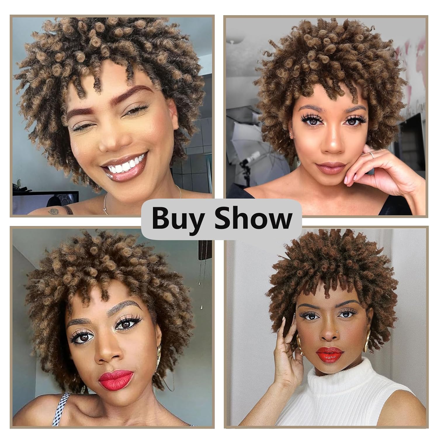 Short Curly Ombre Brown Afro Wig for Black Women, Braided Dreadlock Synthetic Hair Glueless, African American Women's Natural Style - Image 6