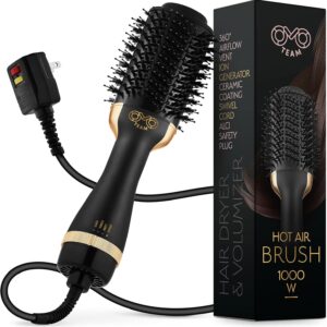 Professional Blowout Hair Dryer Brush, Black Gold Dryer and Volumizer, Hot Air Brush for Women, 75MM Oval Shape (Black Gold)