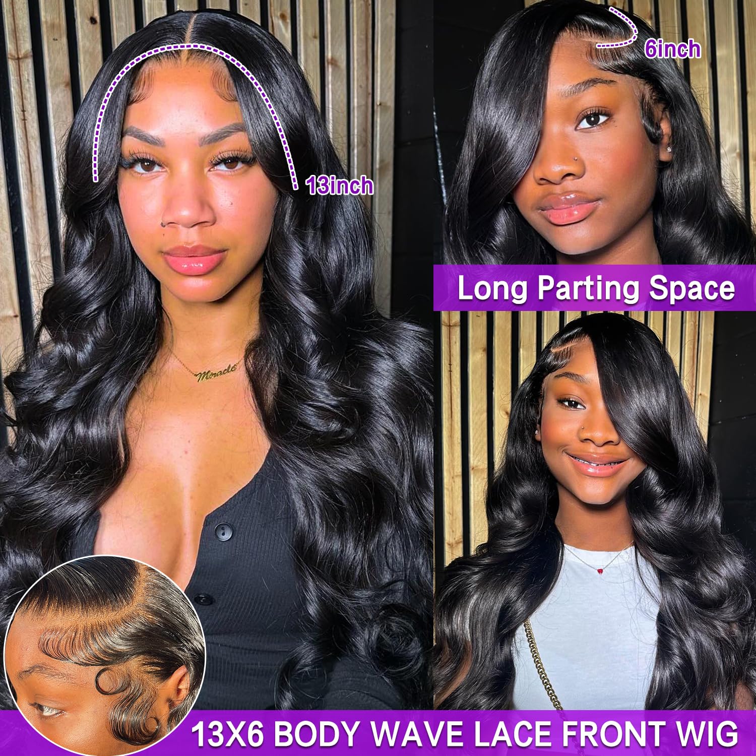 13x6 Body Wave Lace Front Wigs Human Hair 180% Density HD Lace Frontal Glueless Human Hair Wig for Women Pre Plucked with Baby Hair 28 inch - Image 4