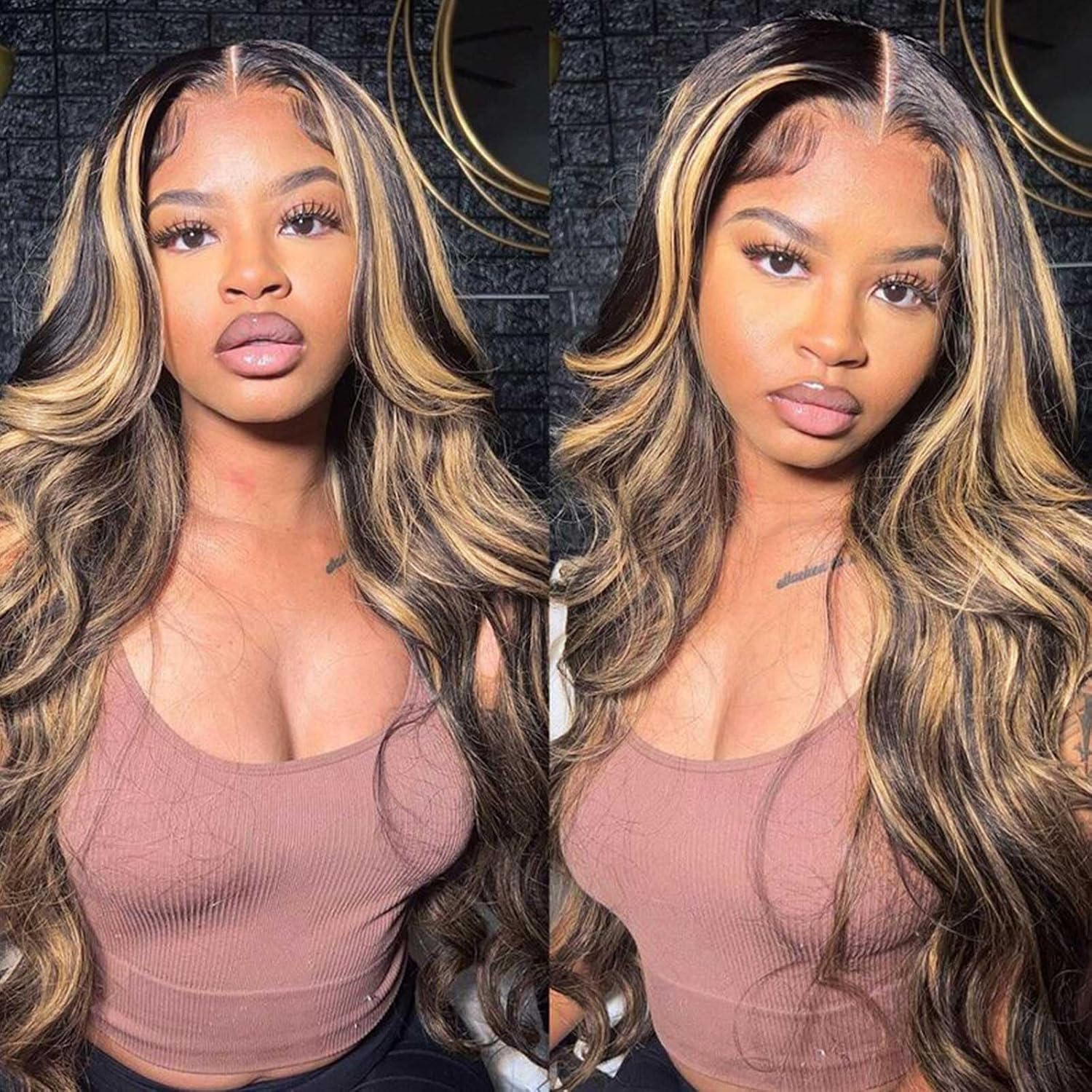 FB/27 Balayage Highlight Lace Front Wig Human Hair 13x6 Body Wave HD Transparent Lace Frontal Wig for Women 180 Density Glueless Balayage Wig Human Hair Ombre 1b27 Color Pre Plucked 26 Inch