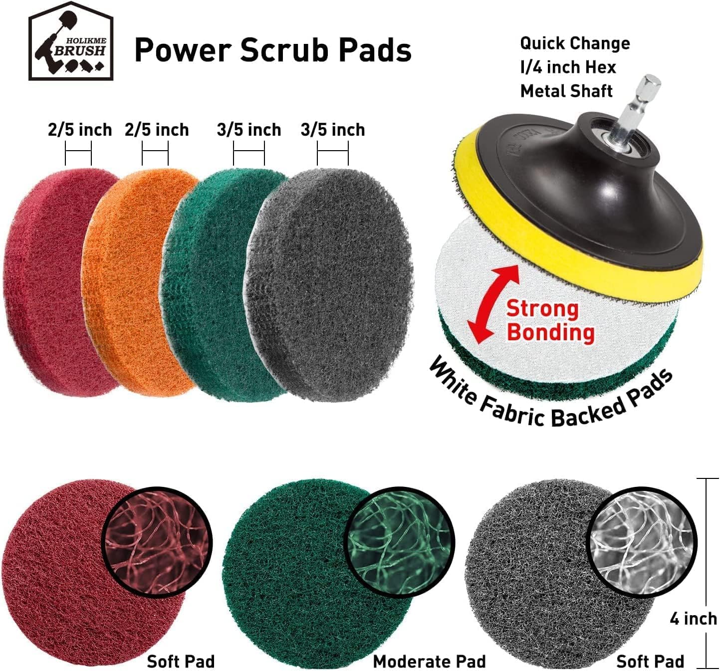 Holikme 40 Piece Drill Brush Attachment Set Scrub Pads Scouring Pads Power Scrubber Brush with Extend Long Attachment All Purpose Clean for Car Detailing,Grout, Tiles, Bathroom, Kitchen - Image 7