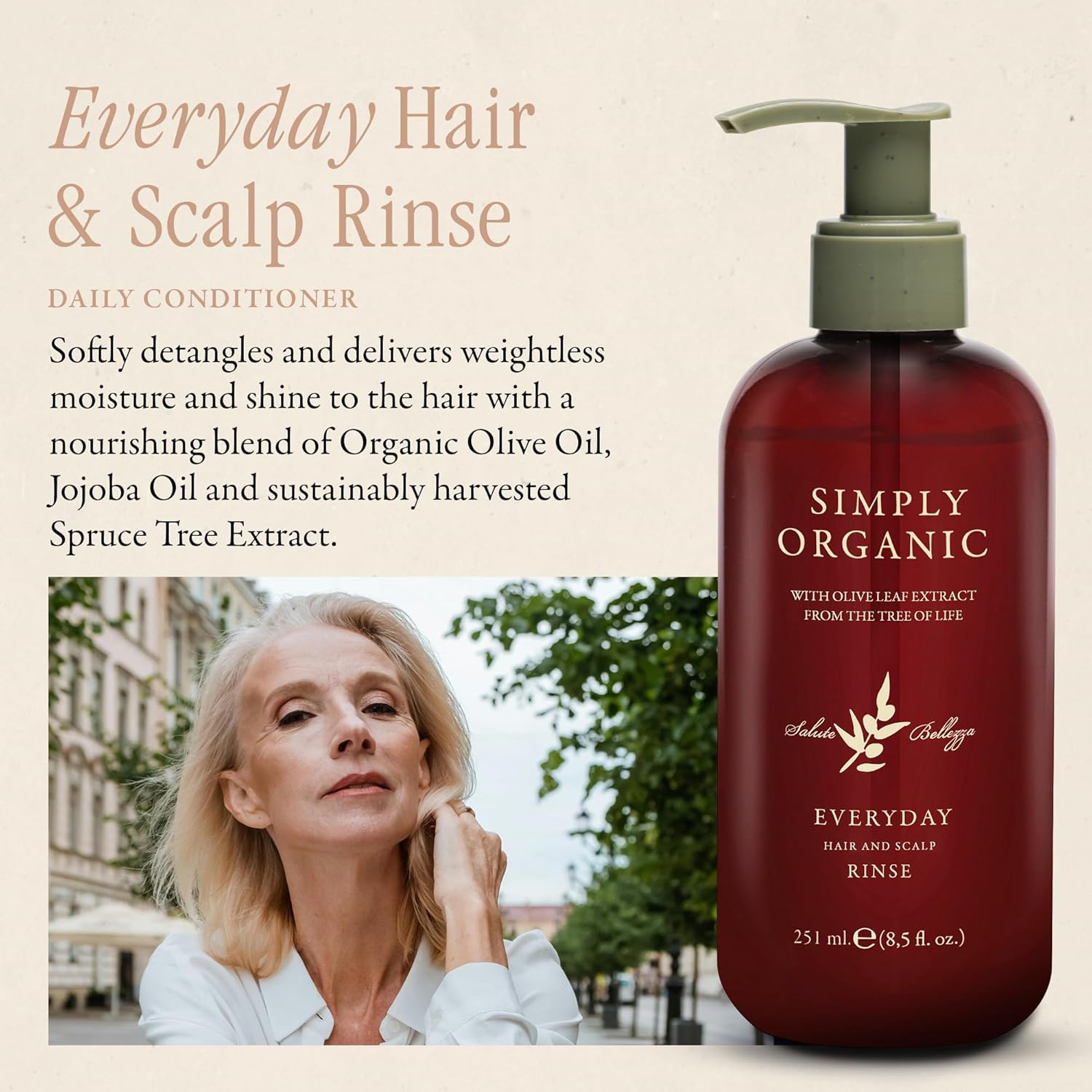 Hair & Scalp Rinse Daily Conditioner, Made in Italy, All Natural Cruelty Free Hair Care for Women & Men, Organic Olive Oil, Jojoba Oil, Spruce Tree Extract, 251ml/8.5floz, EVERYDAY - Image 2
