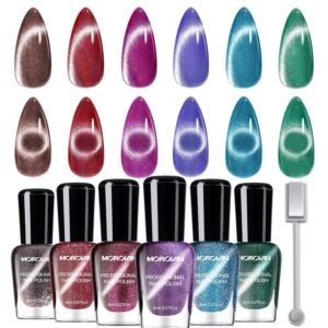 Morovan Magnetic Nail Polish Set：Cat Eye Glitter Red Green Purple Blue Nail Polish Kit Shimmer Quick Dry Nail Polish Bulk for Women Nail Art Manicure Salon Gift Holiday Party