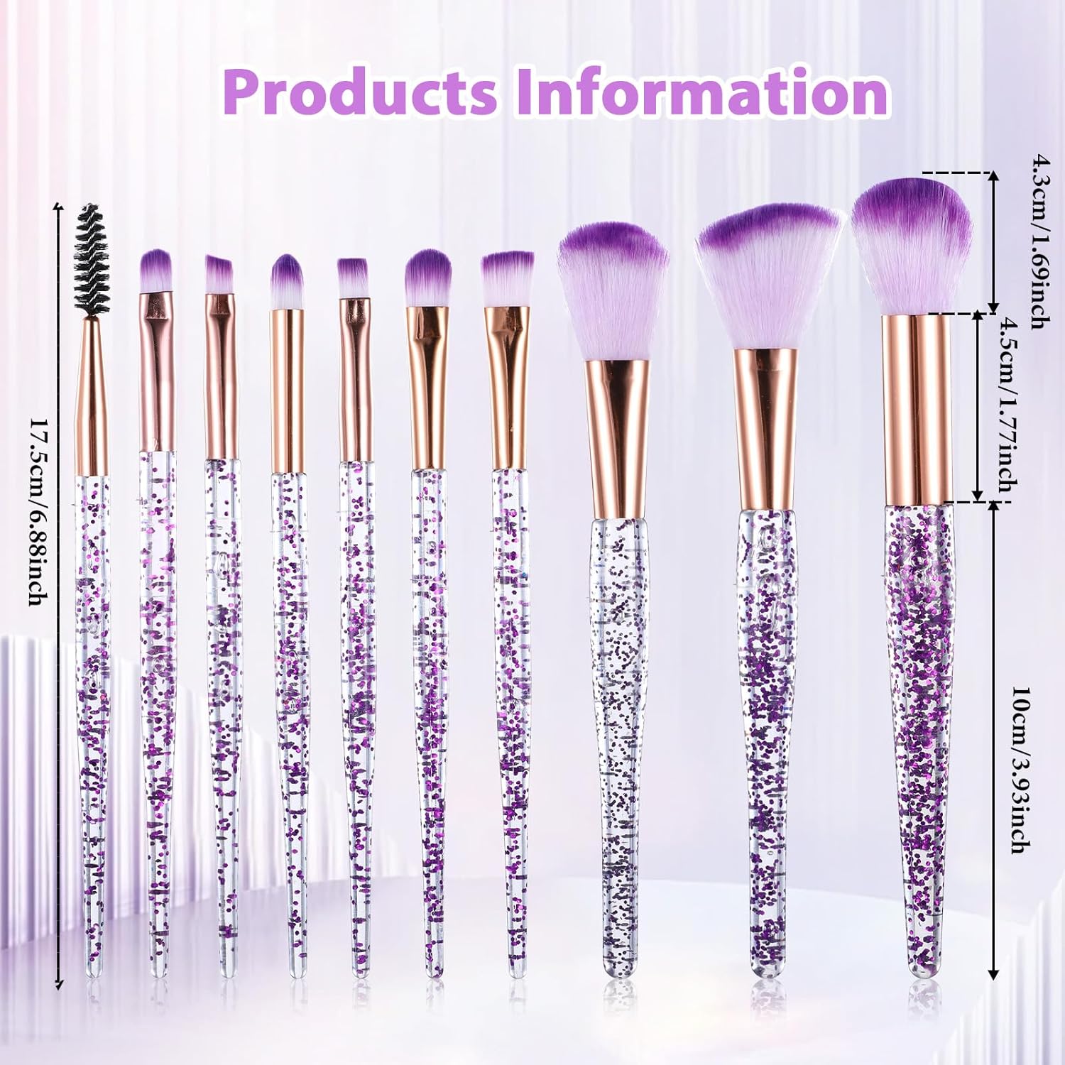 10 PCS Crystal Glitter Makeup Brushes, Cute Makeup Brushes Face Cosmetics Blending Brushes Professional Glitter Brushes for Foundation Concealer Eye Shadow Blush Lip - Image 2
