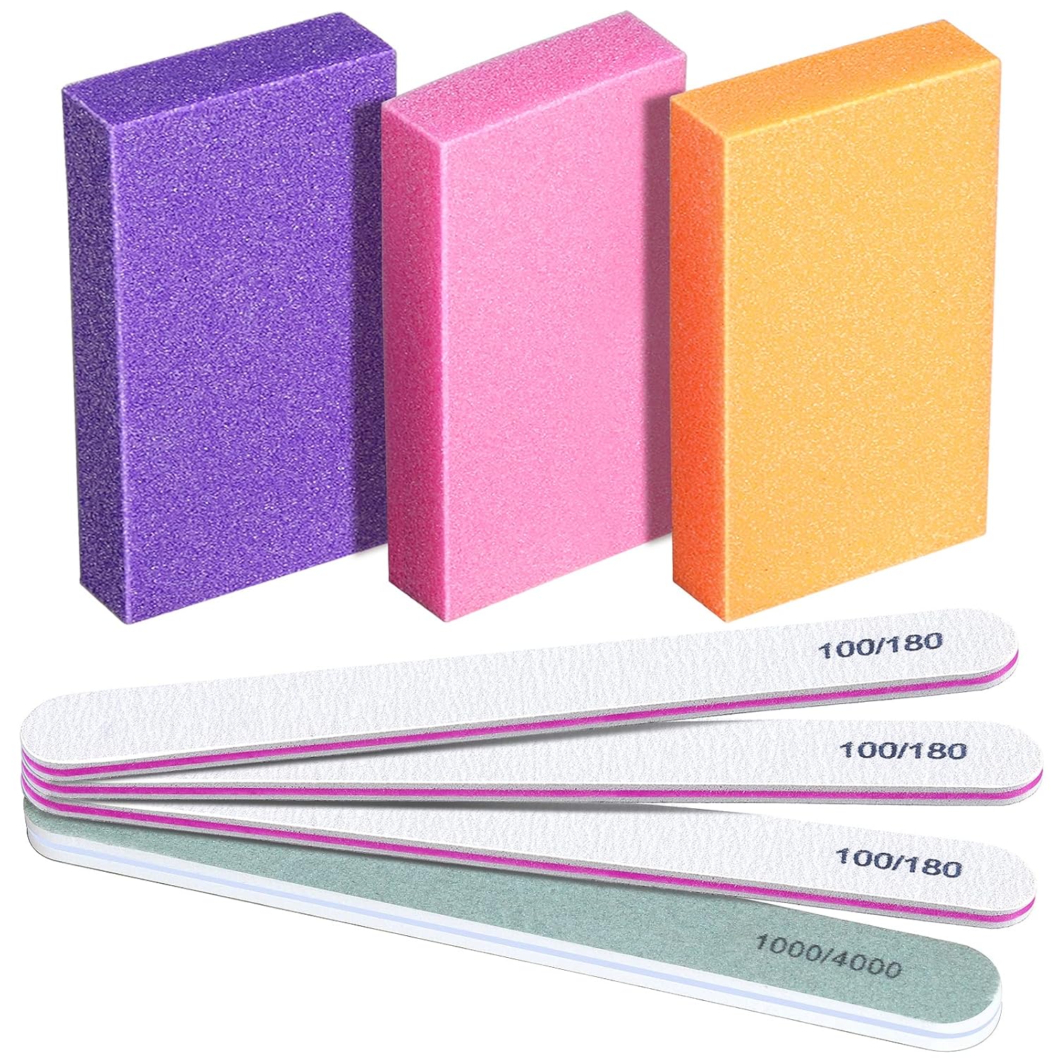 FANDAMEI Nail Buffers and Files - Professional Nail Care Kit with Rectangular Buffer Blocks, 100/180 & 1000/4000 Grit Files