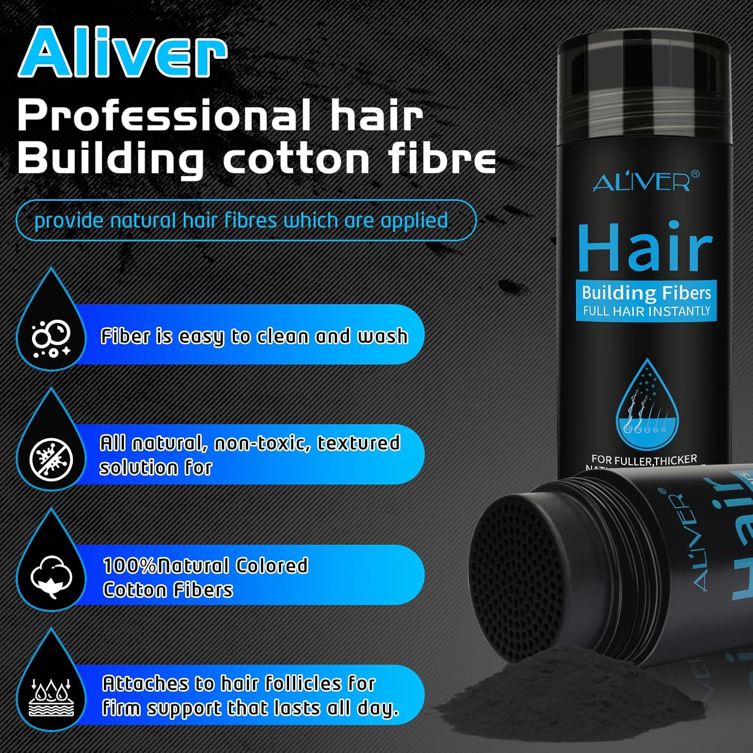 ALIVER Hair Fibers for Thinning Hair for Women & Men, Extra Spray Applicator, Black, 27.5 Gr Hair Powder Bald Spot Cover Up, Instantly Hair Filler, Undetected & Natural - Image 4