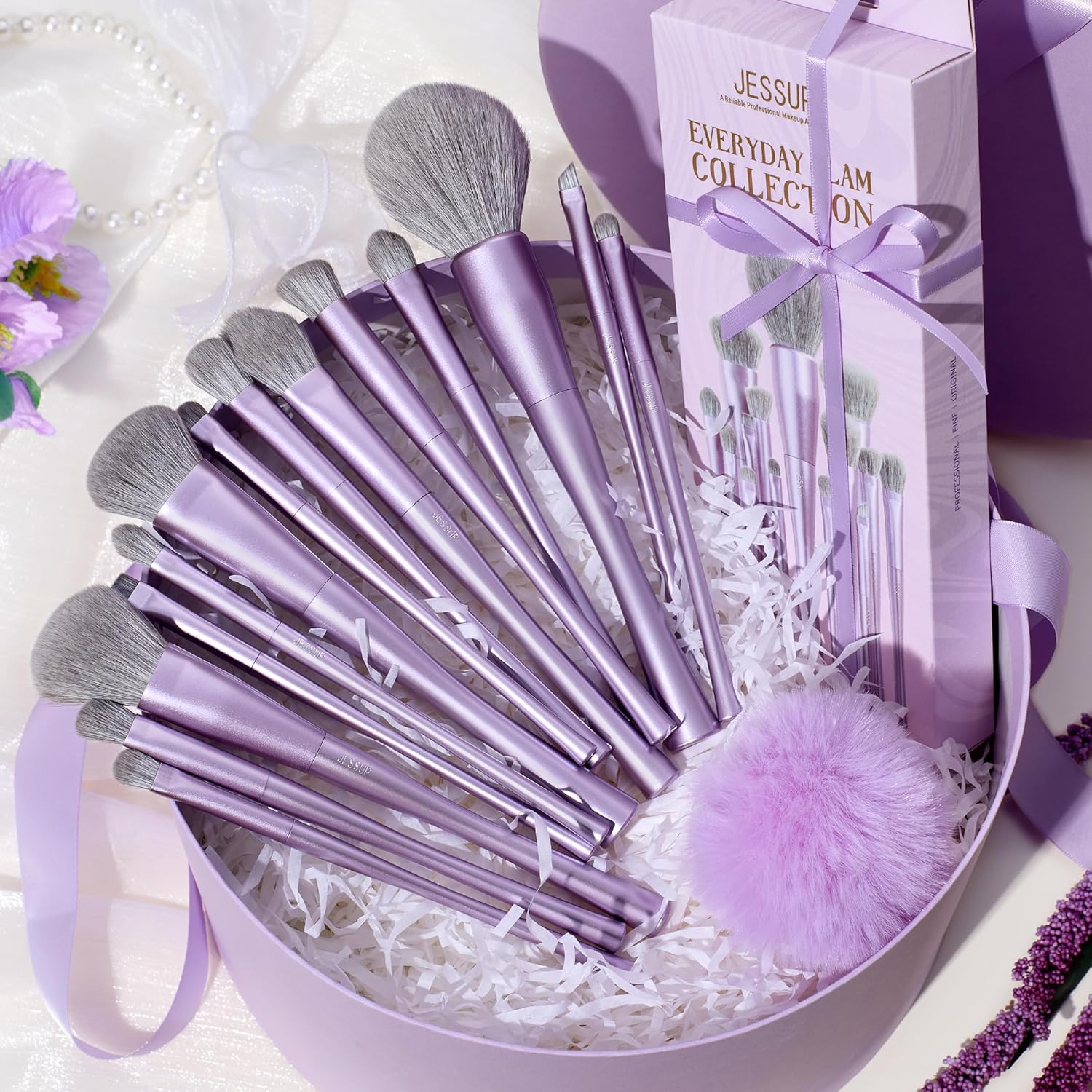 Jessup Makeup Brushes Set Professional 14pcs Vegan Make Up Brushes, Foundation Eyeshadow Concealer Contour Powder Blush Blending Eyeliner Brush, Premium Synthetic Fiber, Luxury Purple T512 - Image 6