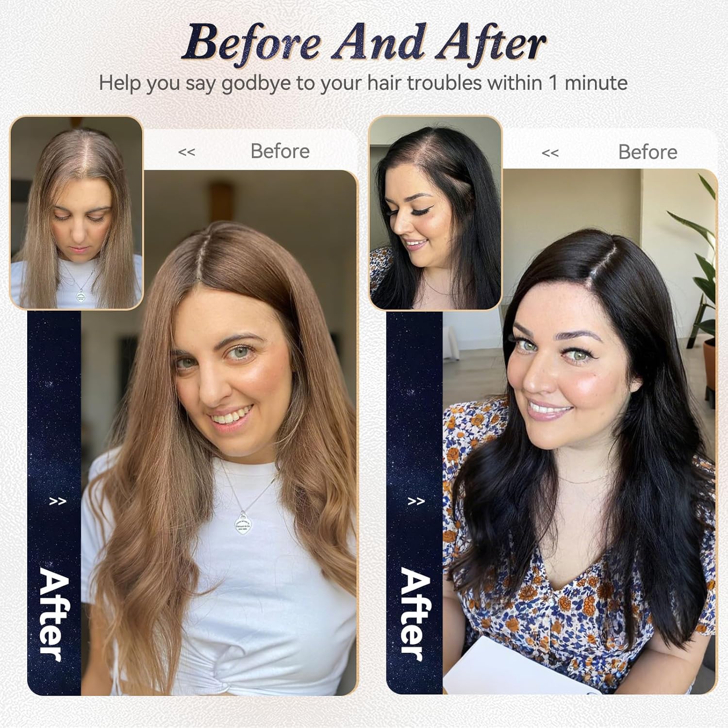 starluck Hair Toppers for Women Real Human Hair 4.5"*1.5"Silk Base ombre Blonde mix Brown HairPieces No Bangs 100% Real Human HairToppers for Women with ThinningHair Cover Gray Roots - Image 3