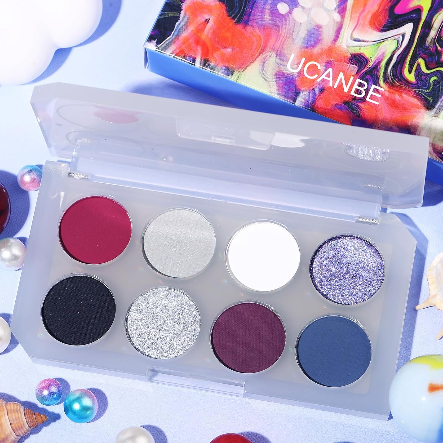 UCANBE Smokey Eyeshadow Palette, 8 Colors Black White Red Burgundy Gray Shimmer Matte Glitter Makeup Pallet, Dark Shades High Pigmented Travel Size Sombras De Ojos Eyes Shadow Kit - Image 6