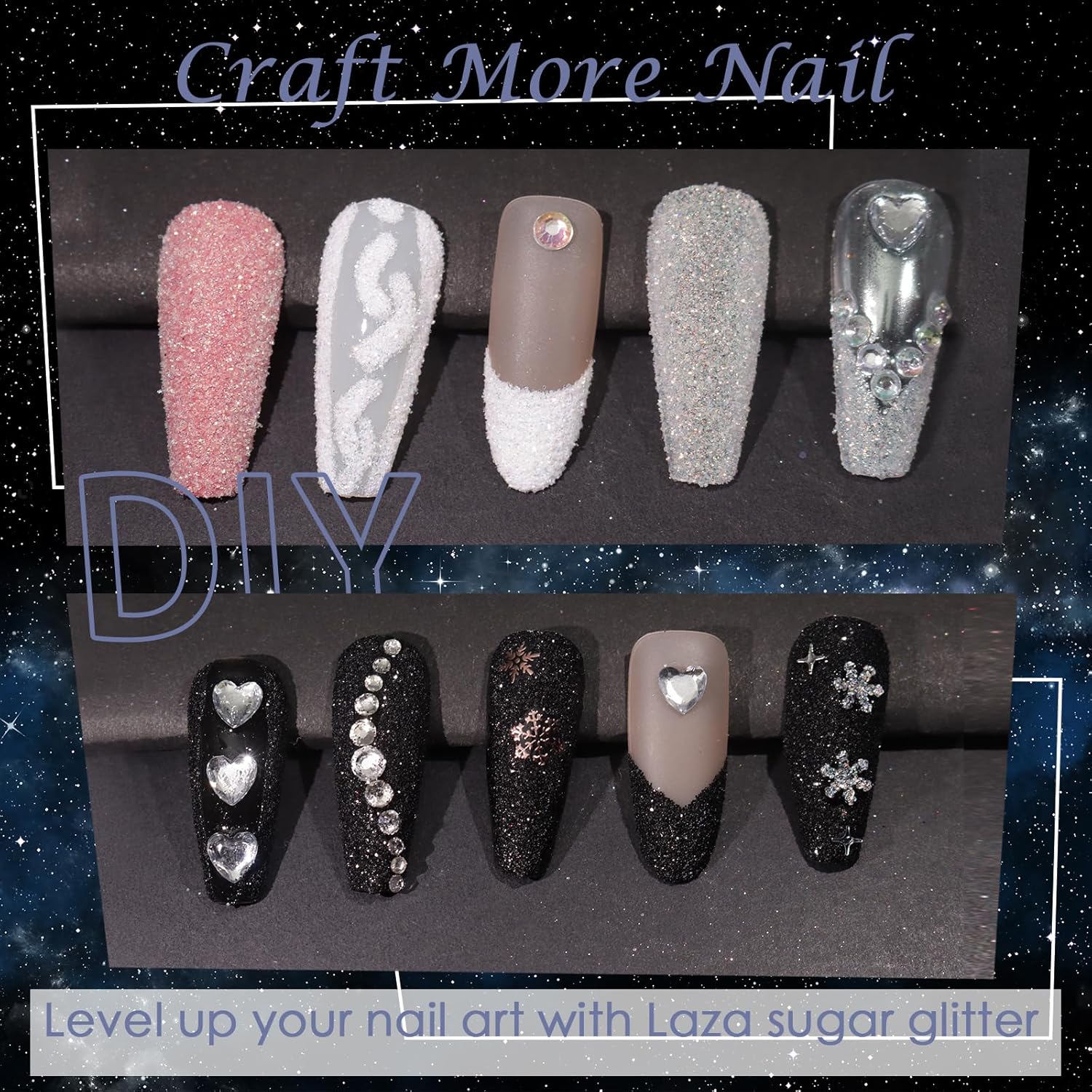 Laza White Nail Shimmer Snow Powder Diamond Dust Ultra-fine Sequins PET Flakes Pixie Sparkle Fairy Shiny Nail Art Decoration Sugar Glitter for French Manicure - Image 6
