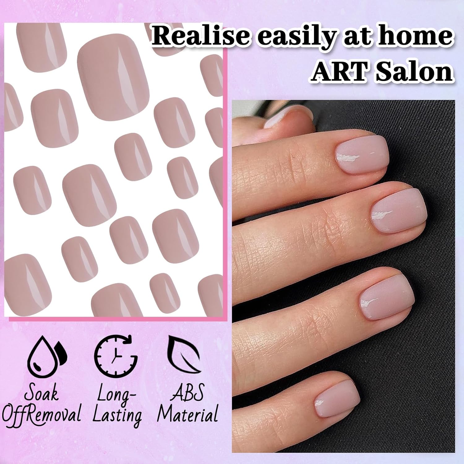 LoveOurHome 240PC Square Press on Nails Short Fake Nail, Short Press on Nails Square Dark Nude Glue Nails Full Cover Artificial Fingernail Girls Kids XS Acrylic Nail Presson Nails with Adhesive Tab - Image 3