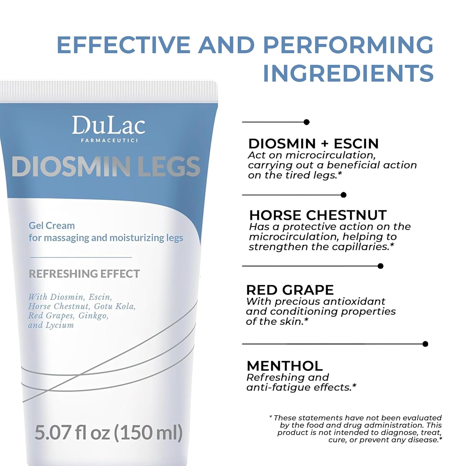 Dulàc - Diosmin Legs 5.07 Fl Oz - Varicose Veins Treatment for Legs, Gel Cream for Circulation and Spider Veins, Cooling Effect Diosmin and Horse Chestnut Cream for Leg Swelling Relief - Image 4