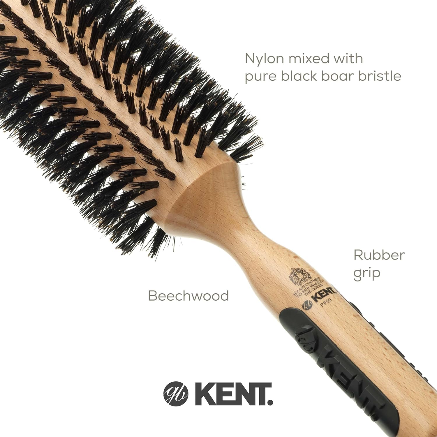 Kent PF09 Large Round Curling Brush with Hard Natural Boar Bristle - Hair Drying Brush, Round Hair Brush, and Blowout Brush - Small Round Brush for Dry Hair - For Shoulder Length or Shorter Hair - Image 5