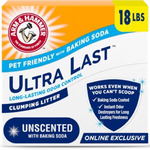 Arm & Hammer Arm Hammer Ultra Last Unscented Clumping Cat Litter, MultiCat 18lb, Pet Friendly with Baking Soda