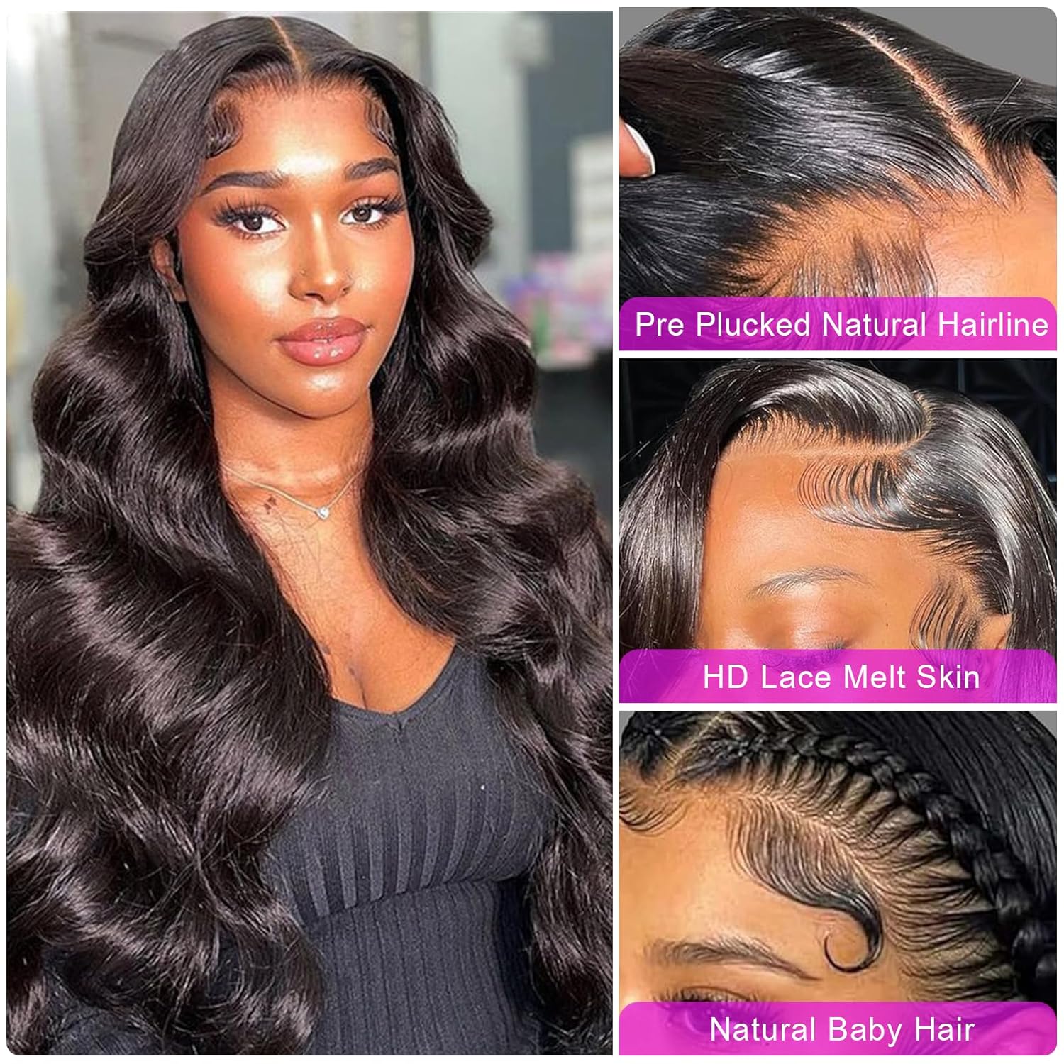 Body Wave Lace Front Wigs Human Hair 13x4 HD Lace Front Wigs Human Hair Pre Plucked with Baby Hair Frontal HD Lace Wigs 180% Density Black Human Hair Wigs for Women with Natural Hairline (24inch) - Image 2