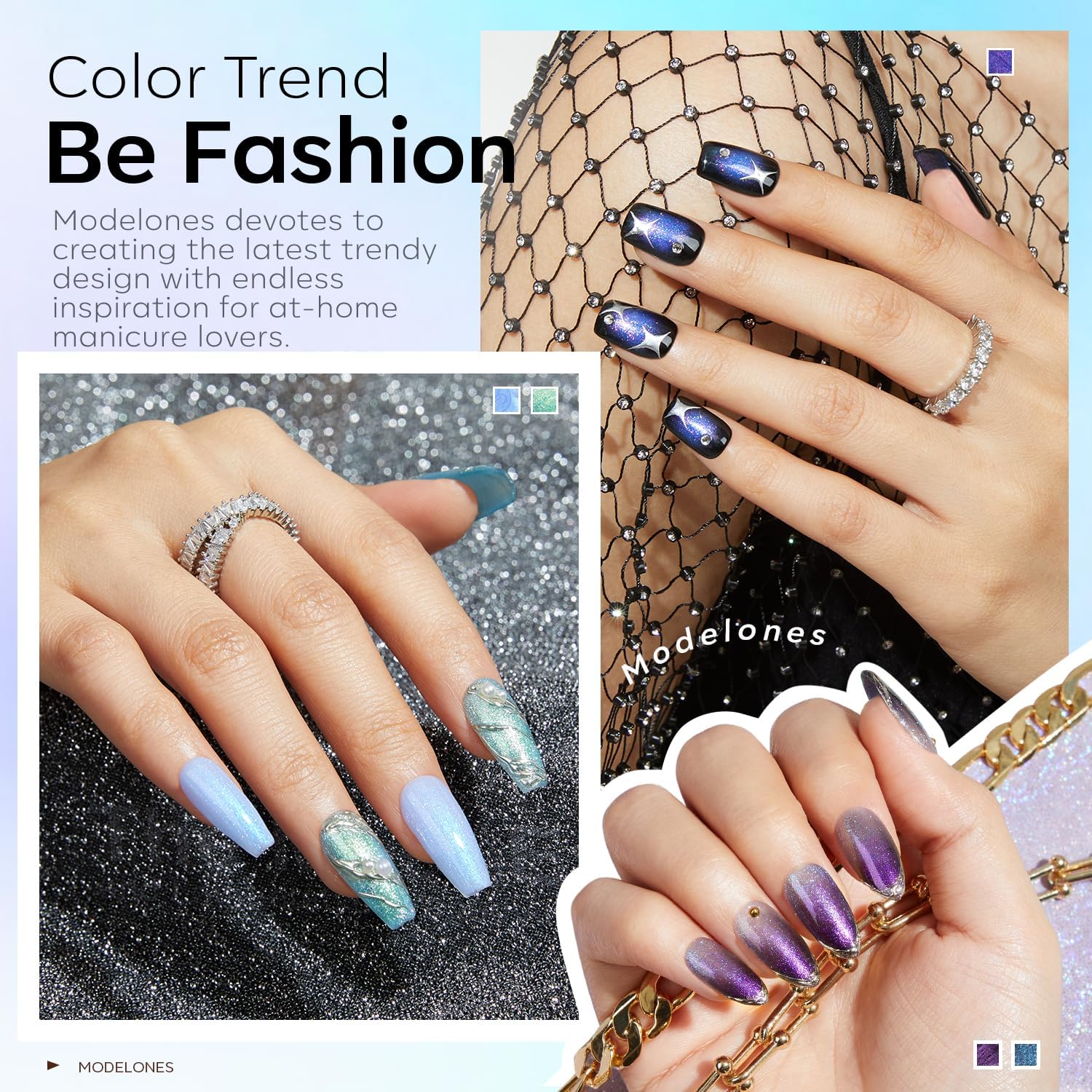 modelones Chameleon Gel Nail Polish Set- 6 Colors Aurora Shimmer Glitter Gel Polish Kit Blue Green Purple Nail Gel Polish All Seasons Soak Off LED Nail Lamp Nail Art Gel Kit DIY Salon Gift for Women - Image 4